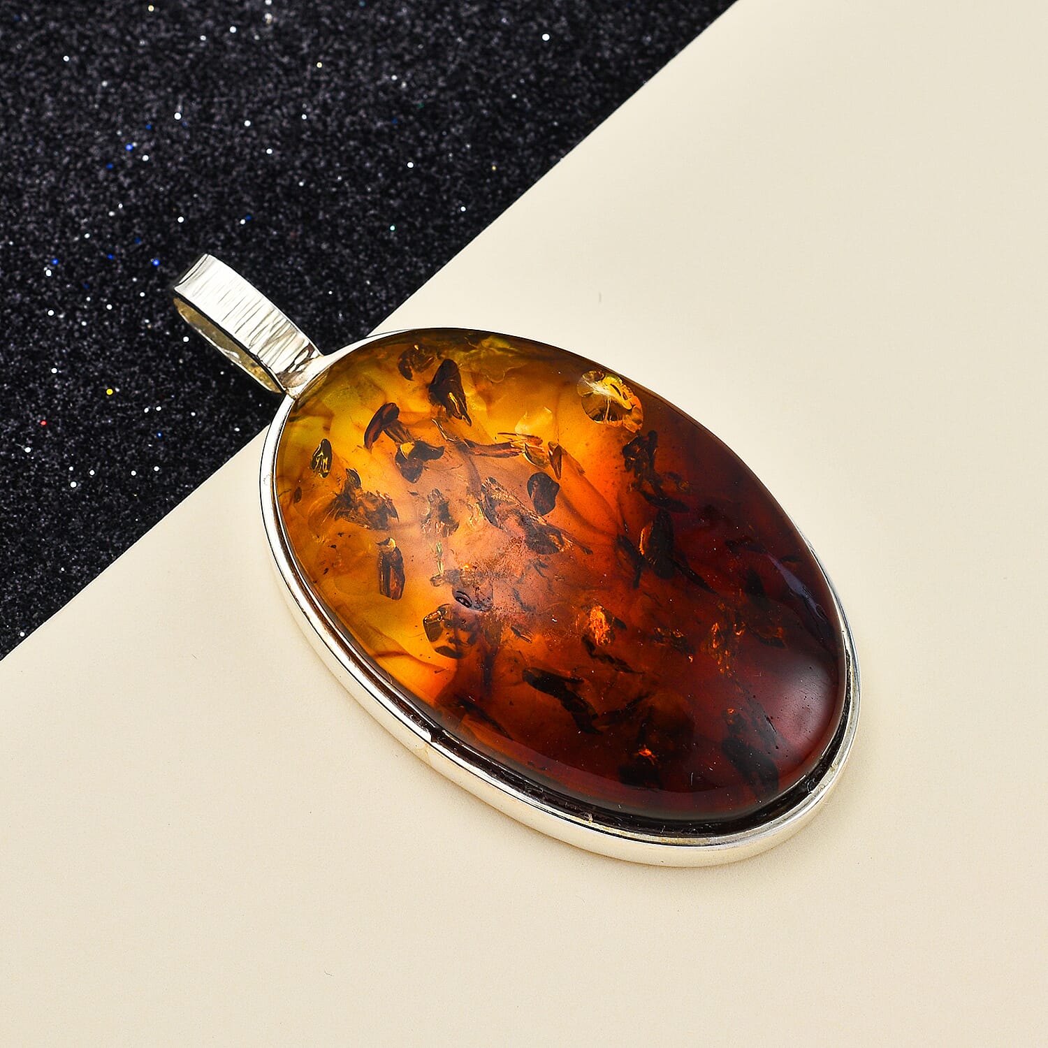 Rare Bi Colour Amber Pendant in Sterling Silver 60.00 Ct, Silver Wt 8.50 Gms