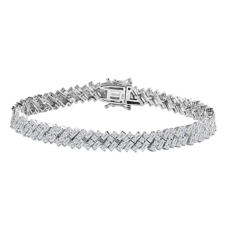 Moissanite Baguette Link Bracelet (Size - 7.5) in Platinum Overlay Sterling Silver 7.15 Ct, Silver Wt 15.66 GM