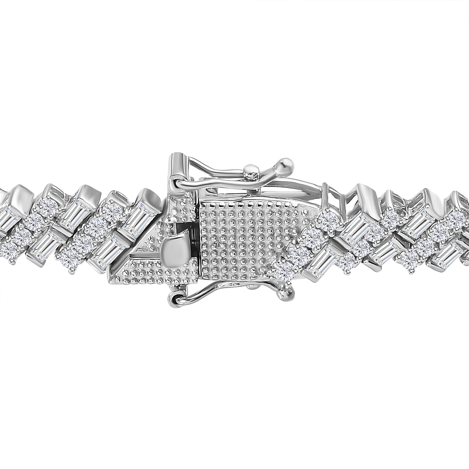 Moissanite Baguette Link Bracelet (Size - 7.5) in Platinum Overlay Sterling Silver 7.15 Ct, Silver Wt 15.66 GM