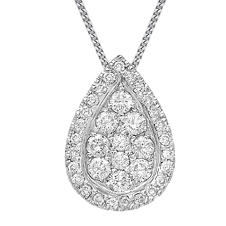 NY Close Out - 18K White Gold Full Cut Diamond ( I1 GH )Teardrop Pendant 0.50 Ct.
