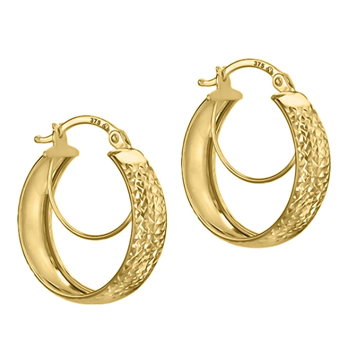 Royal Bali - 9K Yellow Gold Pine Band Hoop Earrings