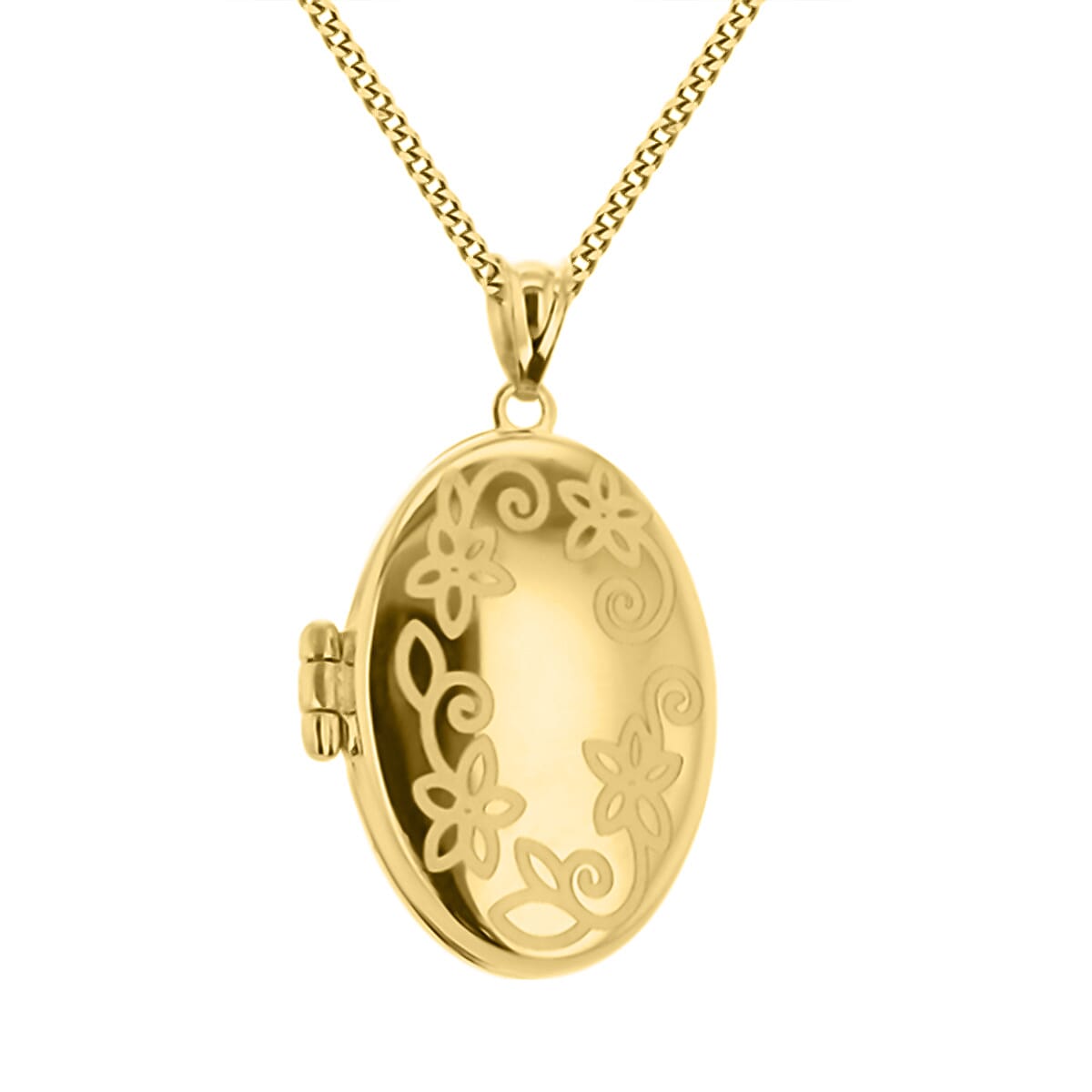 9K Yellow Gold Oval Daisy Engrave Locket Pendant 2.5 Gm