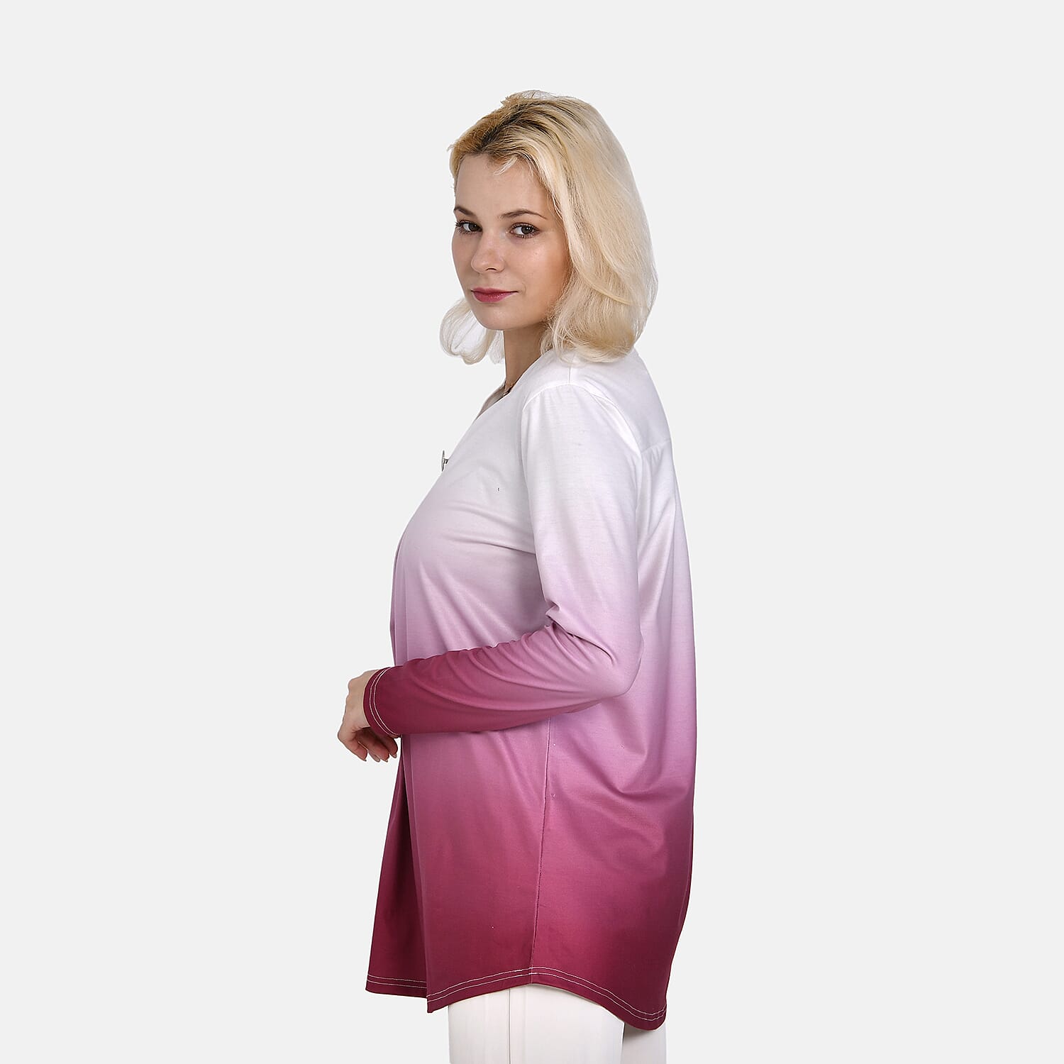 La Marey Ombre V-Neck Top (Size M 12 TO 14) - Pink