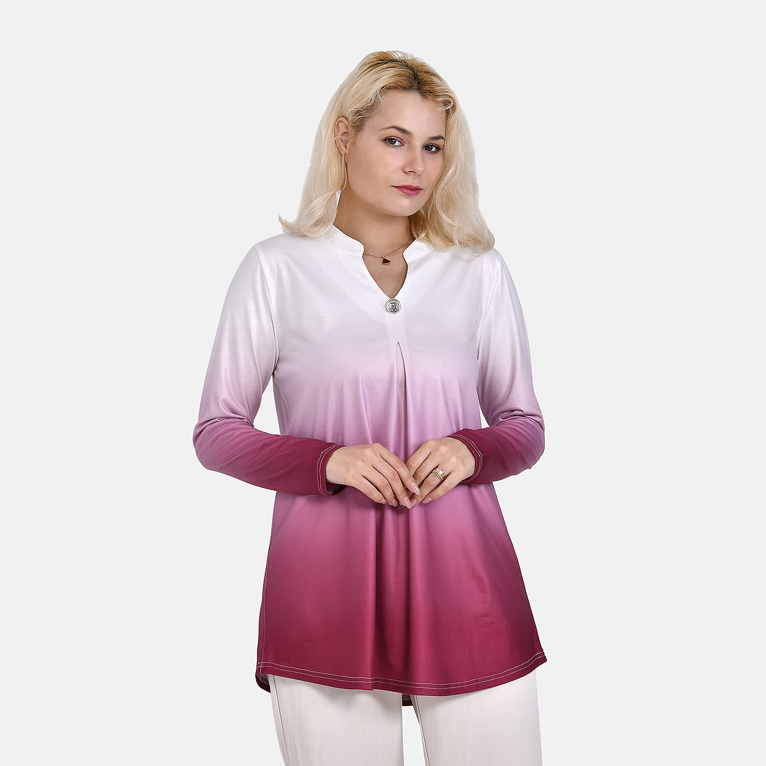 La Marey Ombre V-Neck Top (Size M 12 TO 14) - Pink