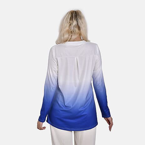 La Marey Ombre V-Neck Top (Size M 12 to 14) - Royal Blue