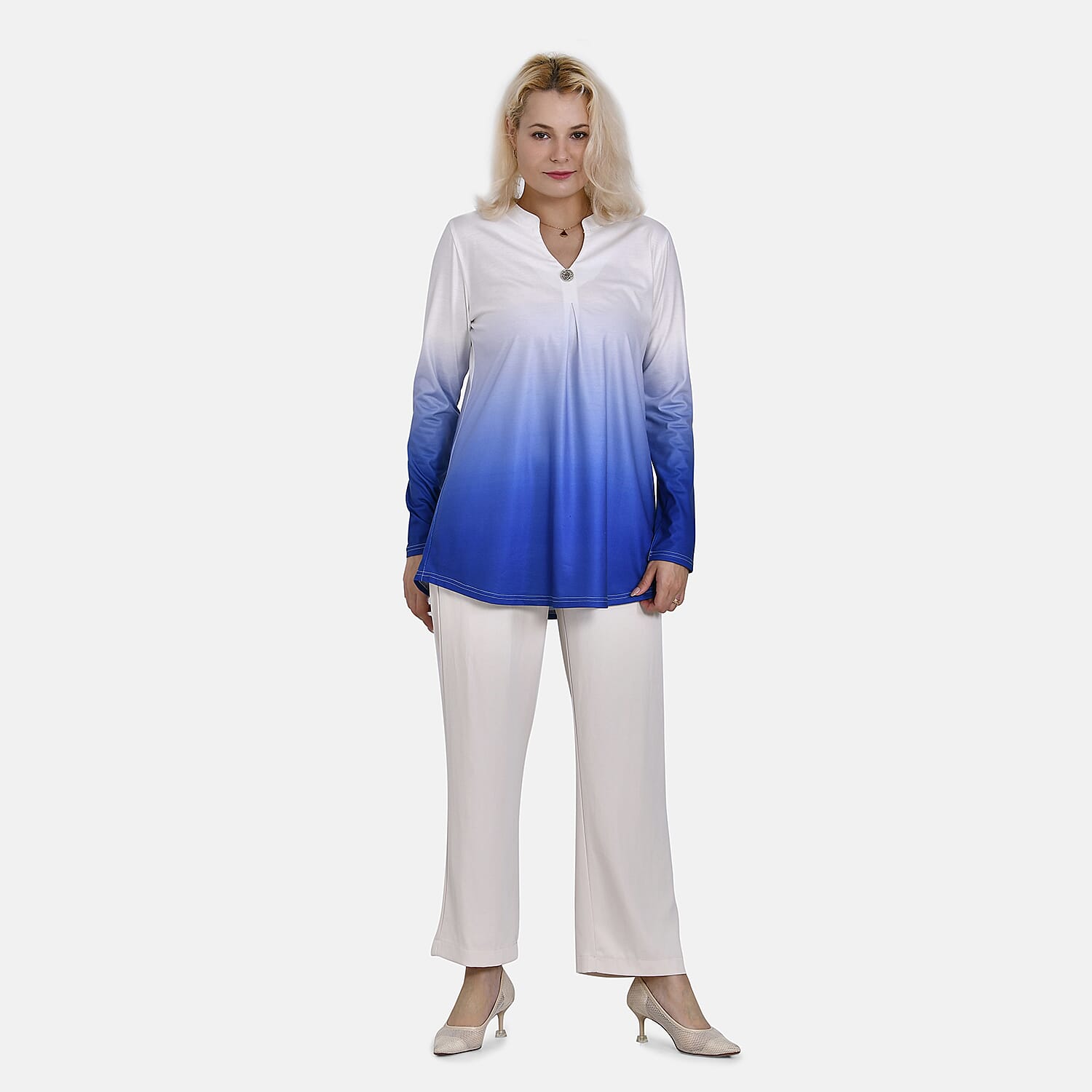 La Marey Ombre V-Neck Top (Size XXL 24 to 26) - Royal Blue