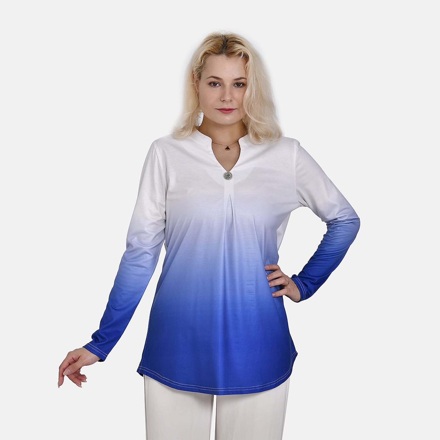 La Marey Ombre V-Neck Top (Size XXL 24 to 26) - Royal Blue