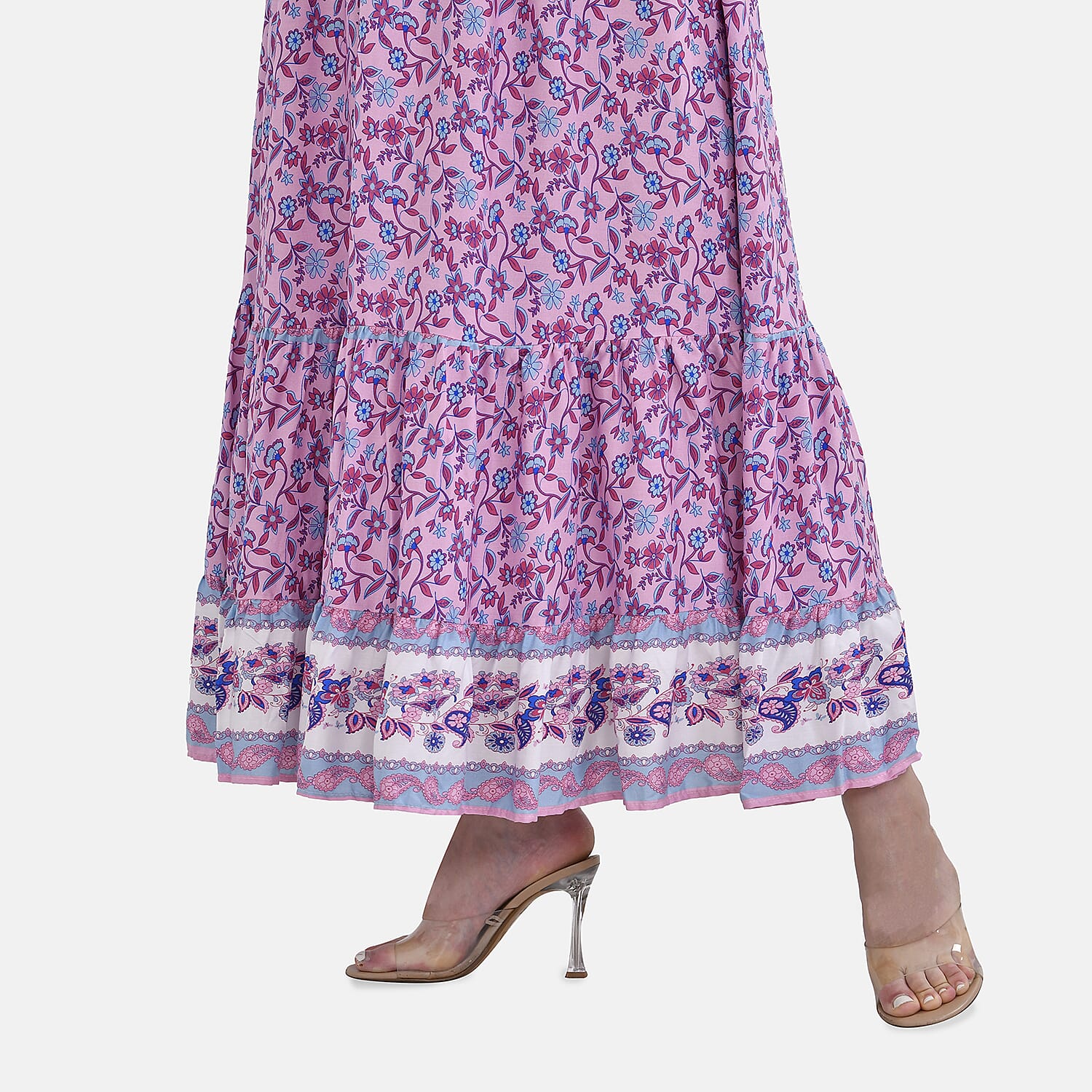 100%Viscose Placement Print Boho Midi Dress (One Size 8 -18) - Purple