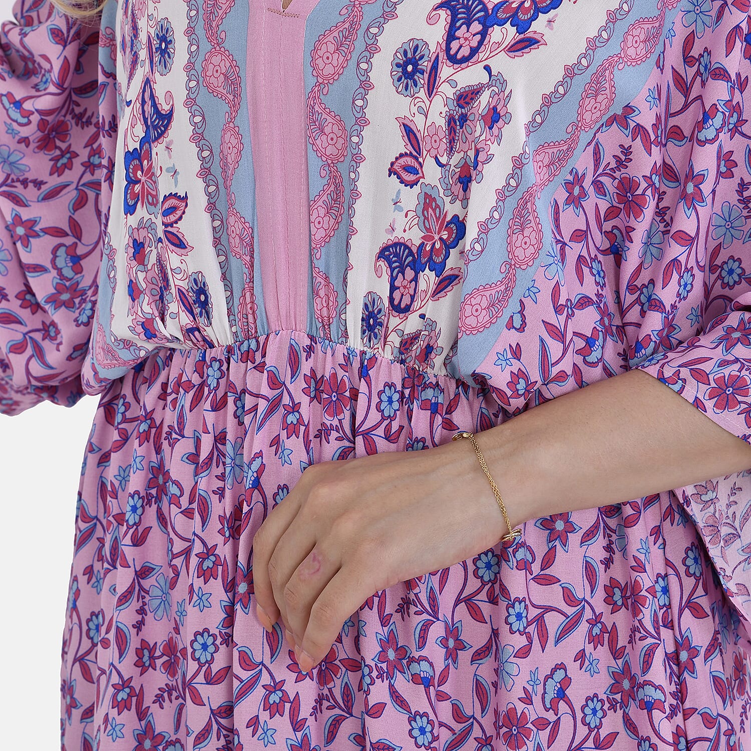 100%Viscose Placement Print Boho Midi Dress (One Size 8 -18) - Purple