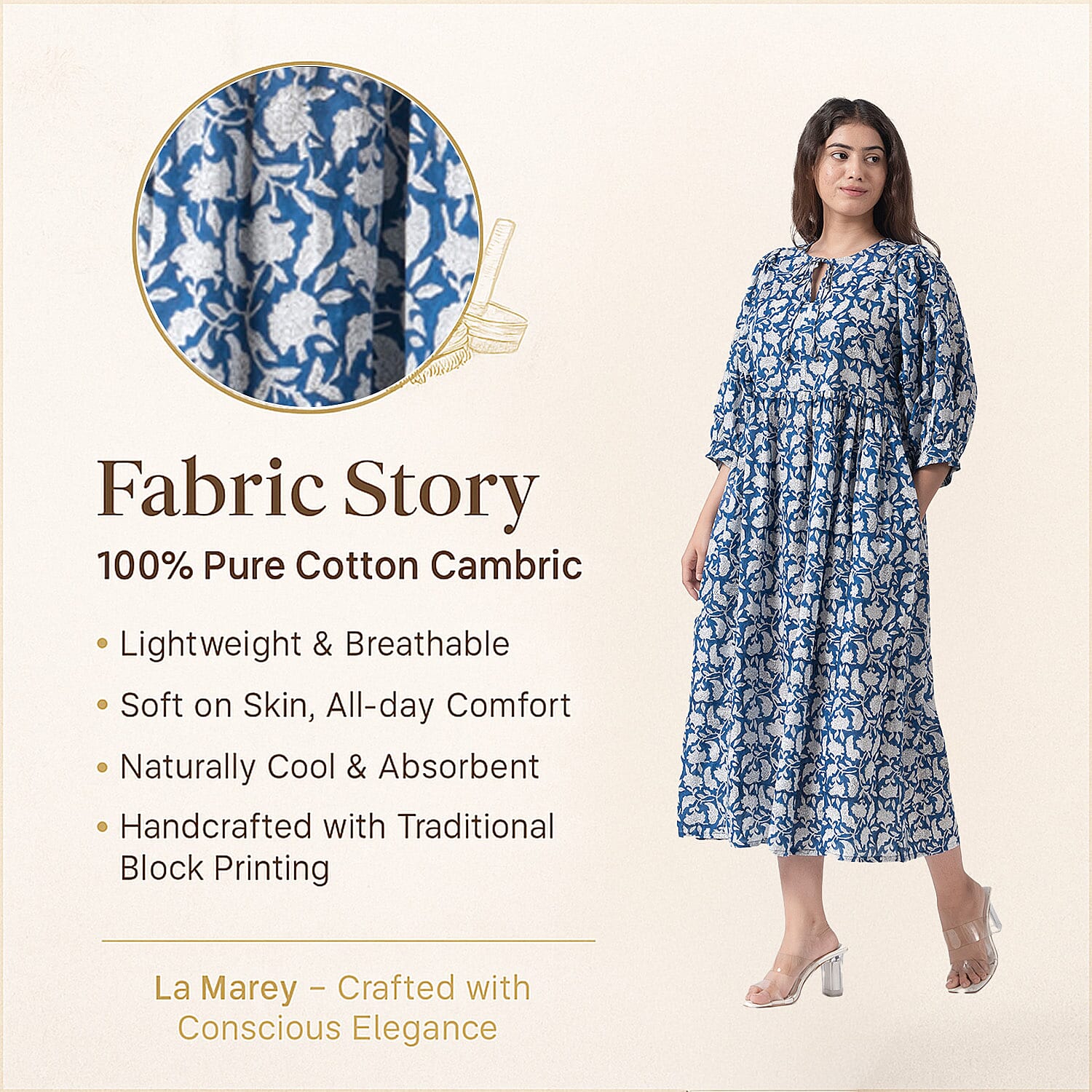  La Marey Pure Cotton A-Line Block Dress