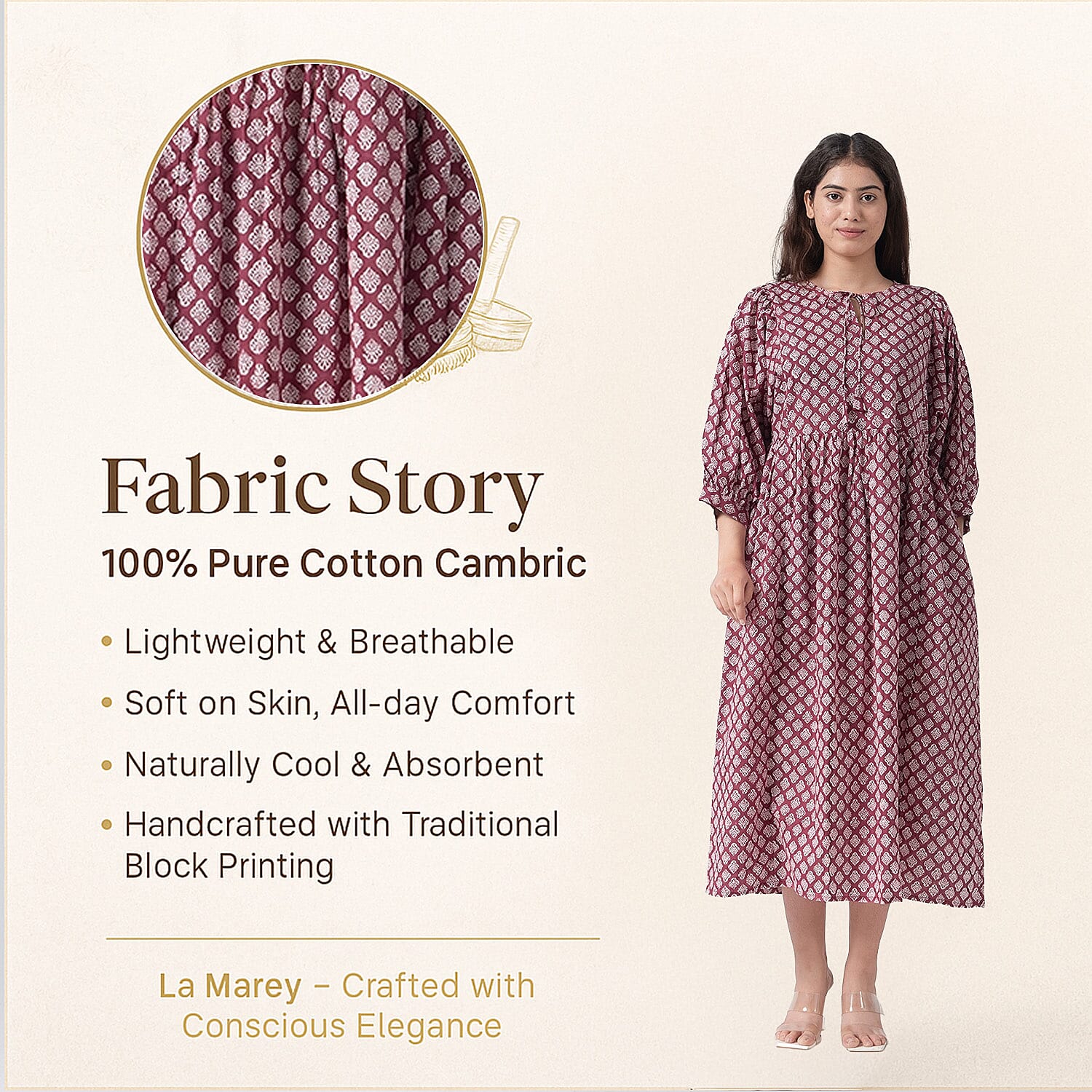  La Marey Pure Cotton A-Line Block Dress