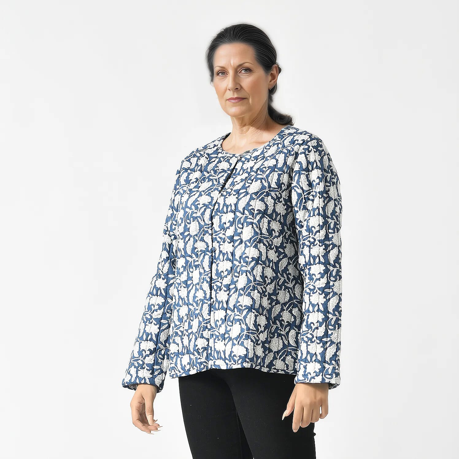 LA-MAREY pure cotton block print Jacket (Size S - 8 to 10) - Navy & White