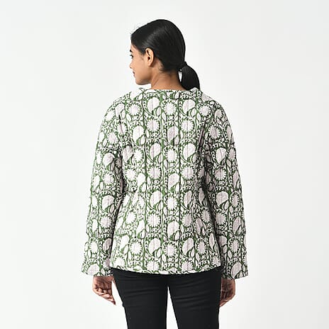 LA-MAREY pure cotton block print Jacket (Size S - 8 to 10) - Green & White