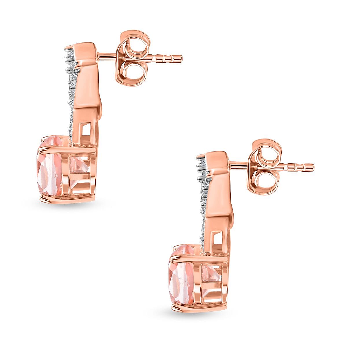 Morganite Color Quartz & Natural Zircon Earrings in 18K Rose Gold Vermeil Plated Sterling Silver 3.48 Ct.