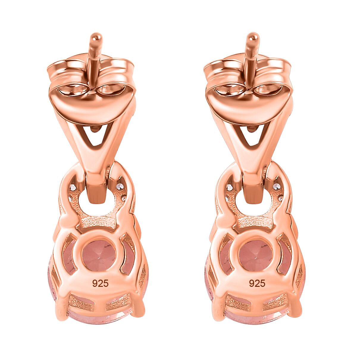 Morganite Color Quartz & Natural Zircon Earrings in 18K Rose Gold Vermeil Plated Sterling Silver 3.48 Ct.