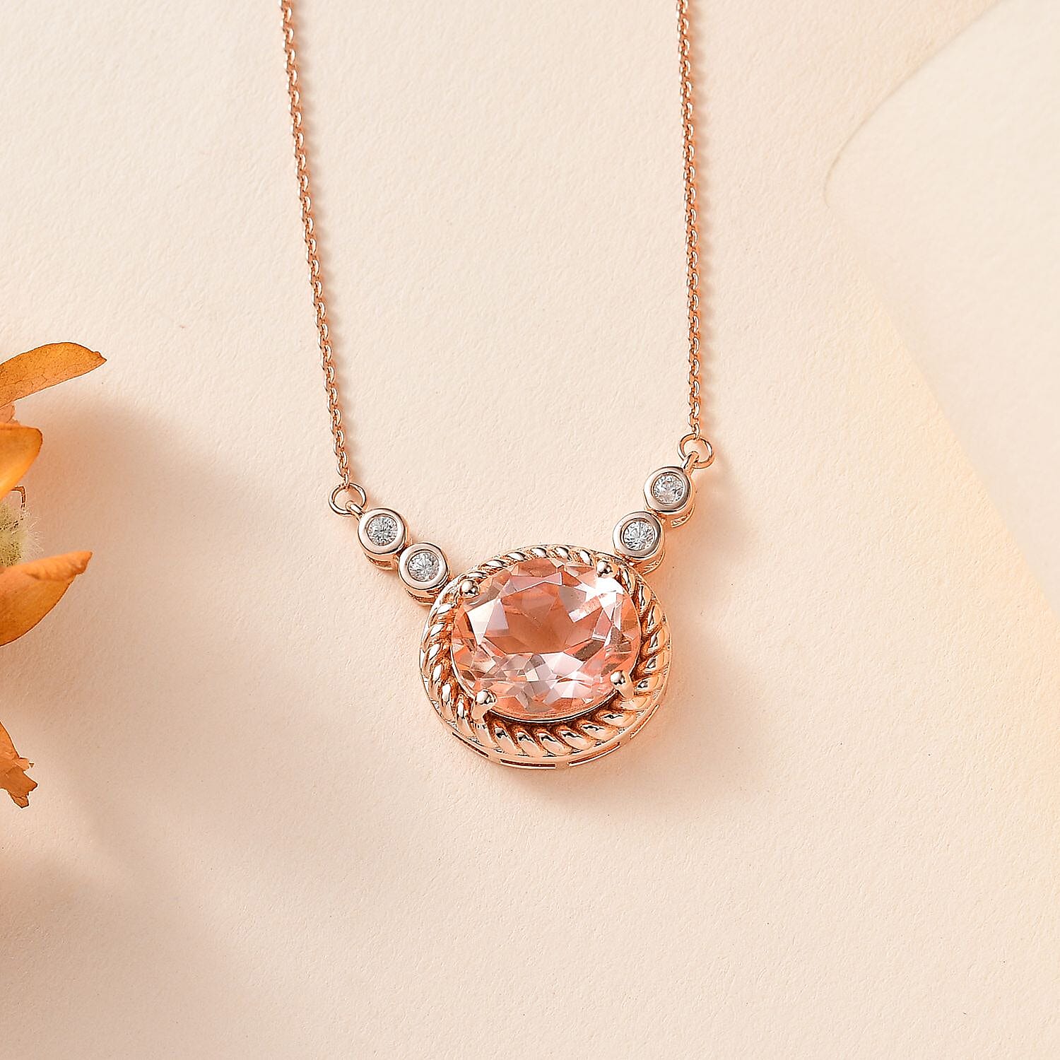 Morganite Colour Quartz & Natural Zircon Necklace (Size - 20) in 18K Rose Gold Vermeil Plated Sterling Silver 5.34 Ct.