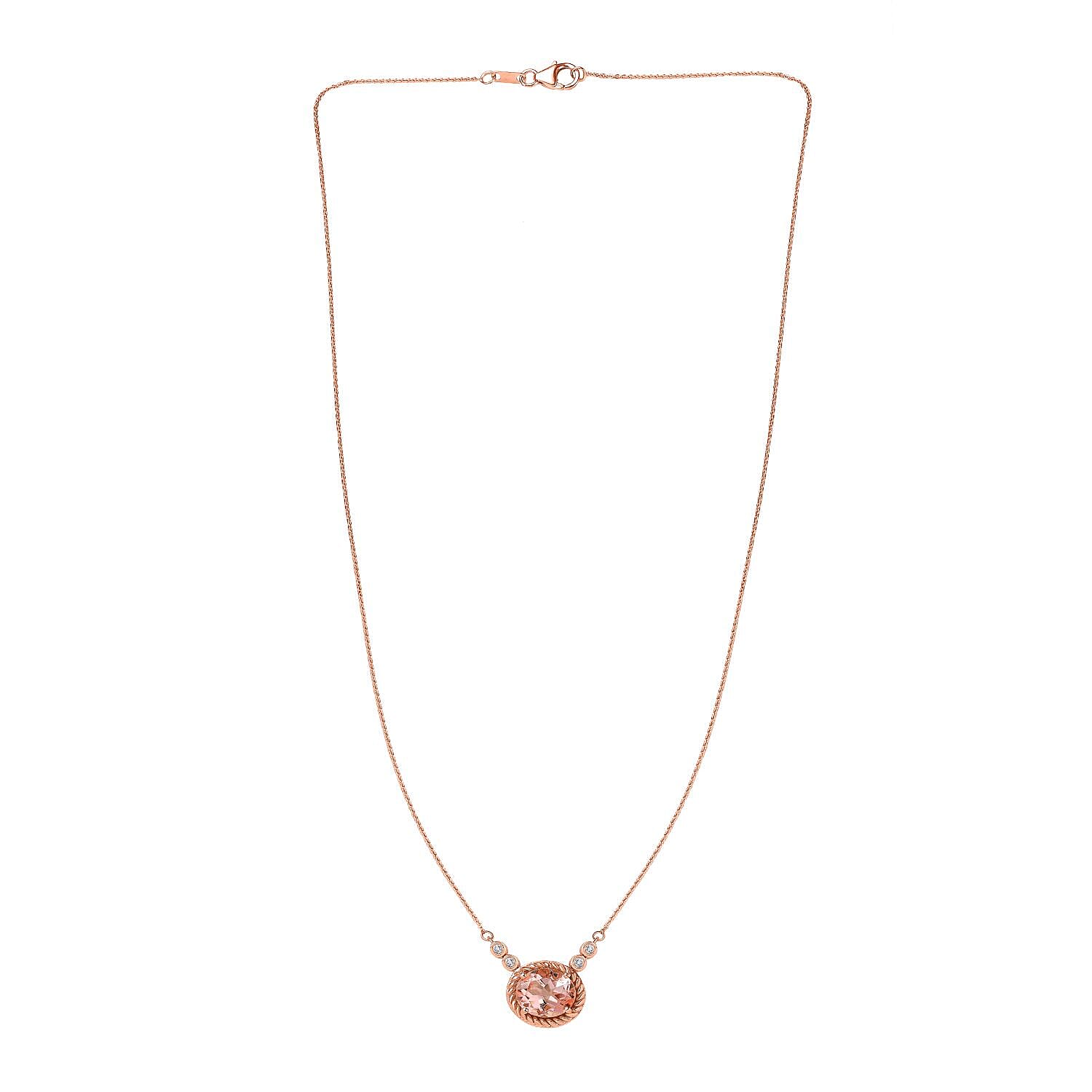 Morganite Colour Quartz & Natural Zircon Necklace (Size - 20) in 18K Rose Gold Vermeil Plated Sterling Silver 5.34 Ct.