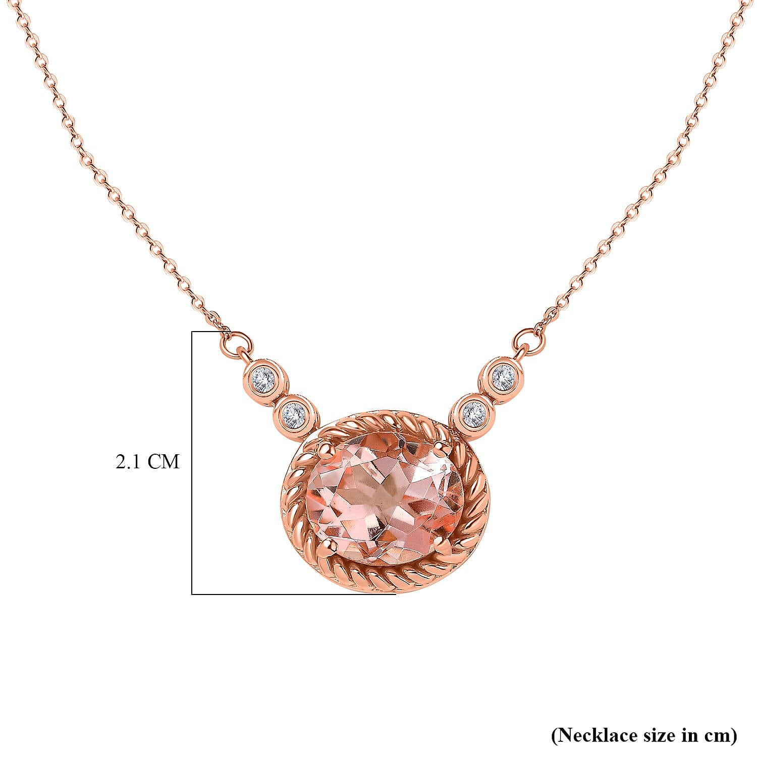 Morganite Colour Quartz & Natural Zircon Necklace (Size - 20) in 18K Rose Gold Vermeil Plated Sterling Silver 5.34 Ct.