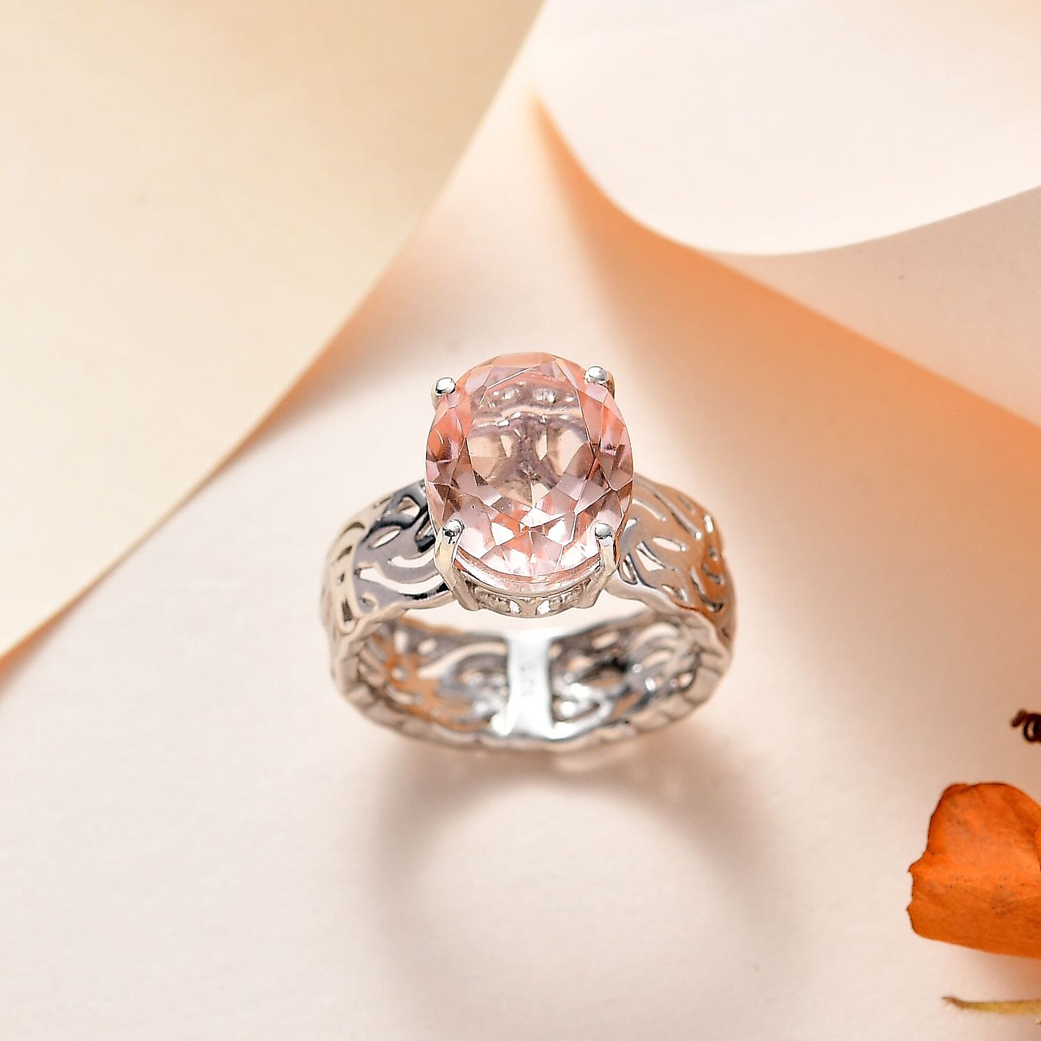 Morganique Triplet Quartz  Ring in Platinum Overlay Sterling Silver 5.00 ct  5.359  Ct.