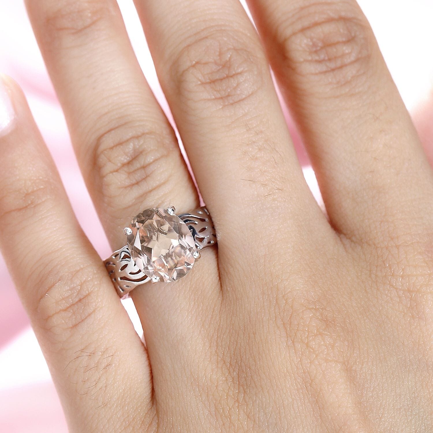 Morganique Triplet Quartz  Ring in Platinum Overlay Sterling Silver 5.00 ct  5.359  Ct.