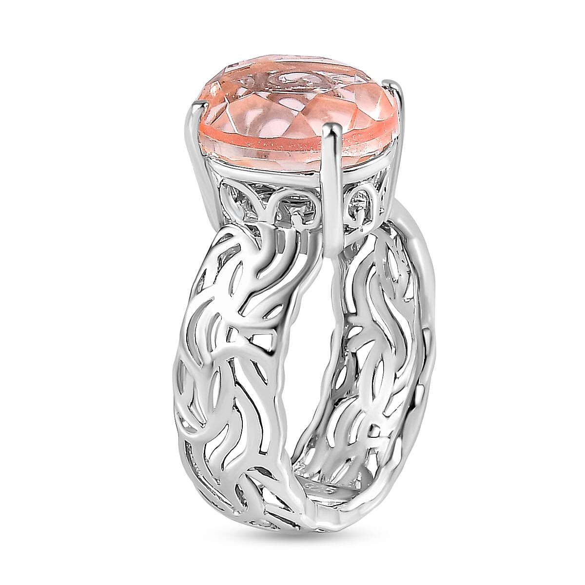 Morganique Triplet Quartz  Ring in Platinum Overlay Sterling Silver 5.00 ct  5.359  Ct.