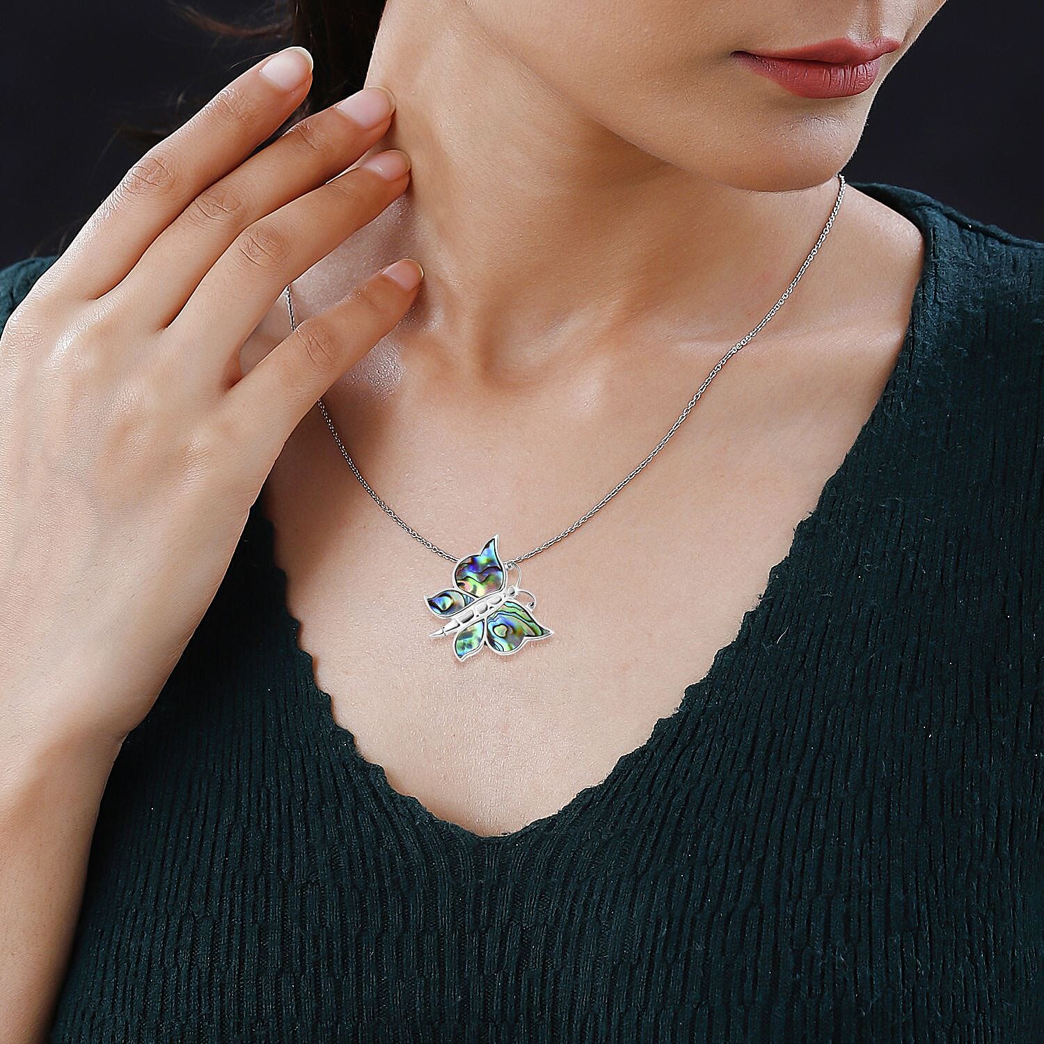 Royal Bali - Abalone Shell Butterfly Pendant Sterling Silver 5.00 Ct.