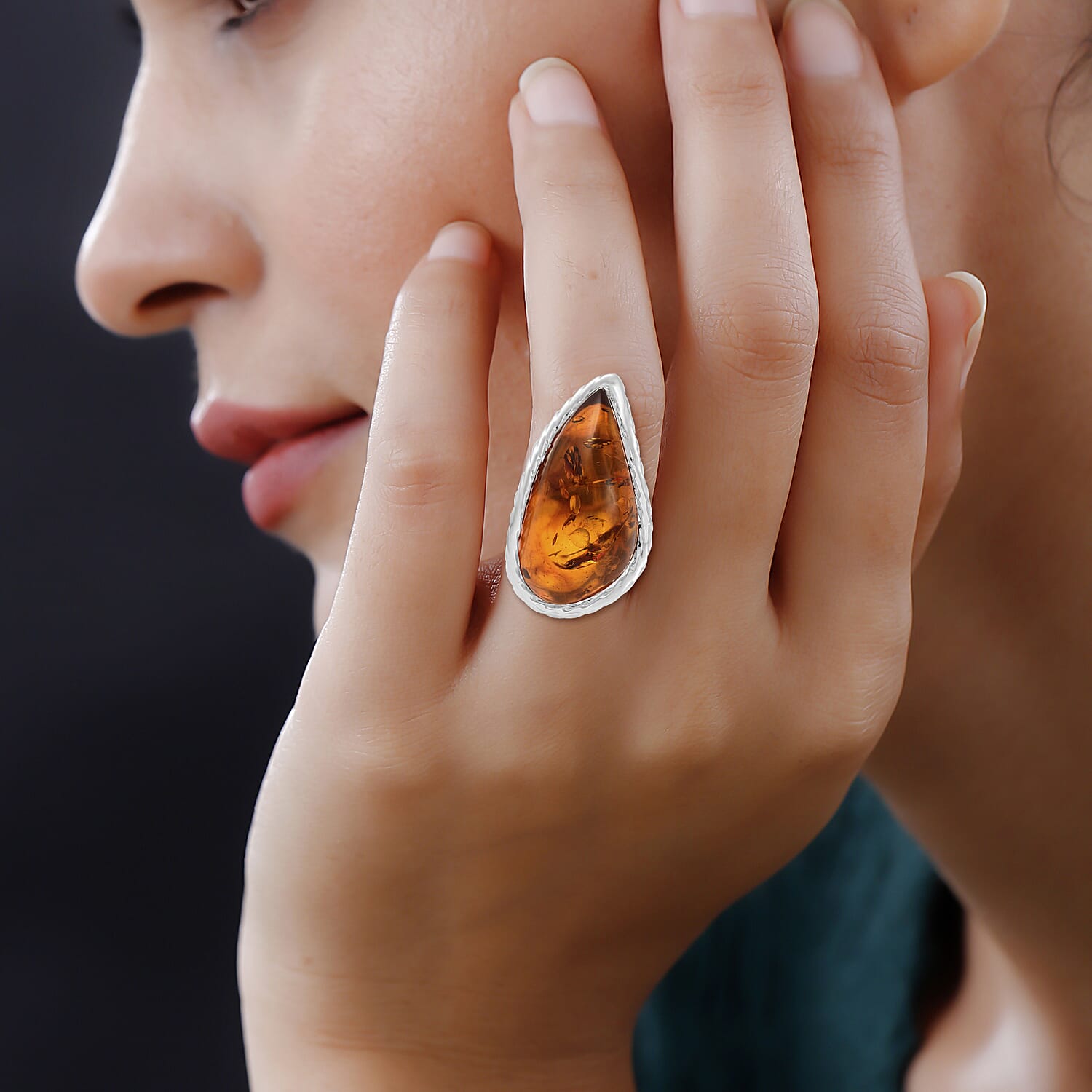 Baltic Amber Adjustable Ring in Sterling Silver