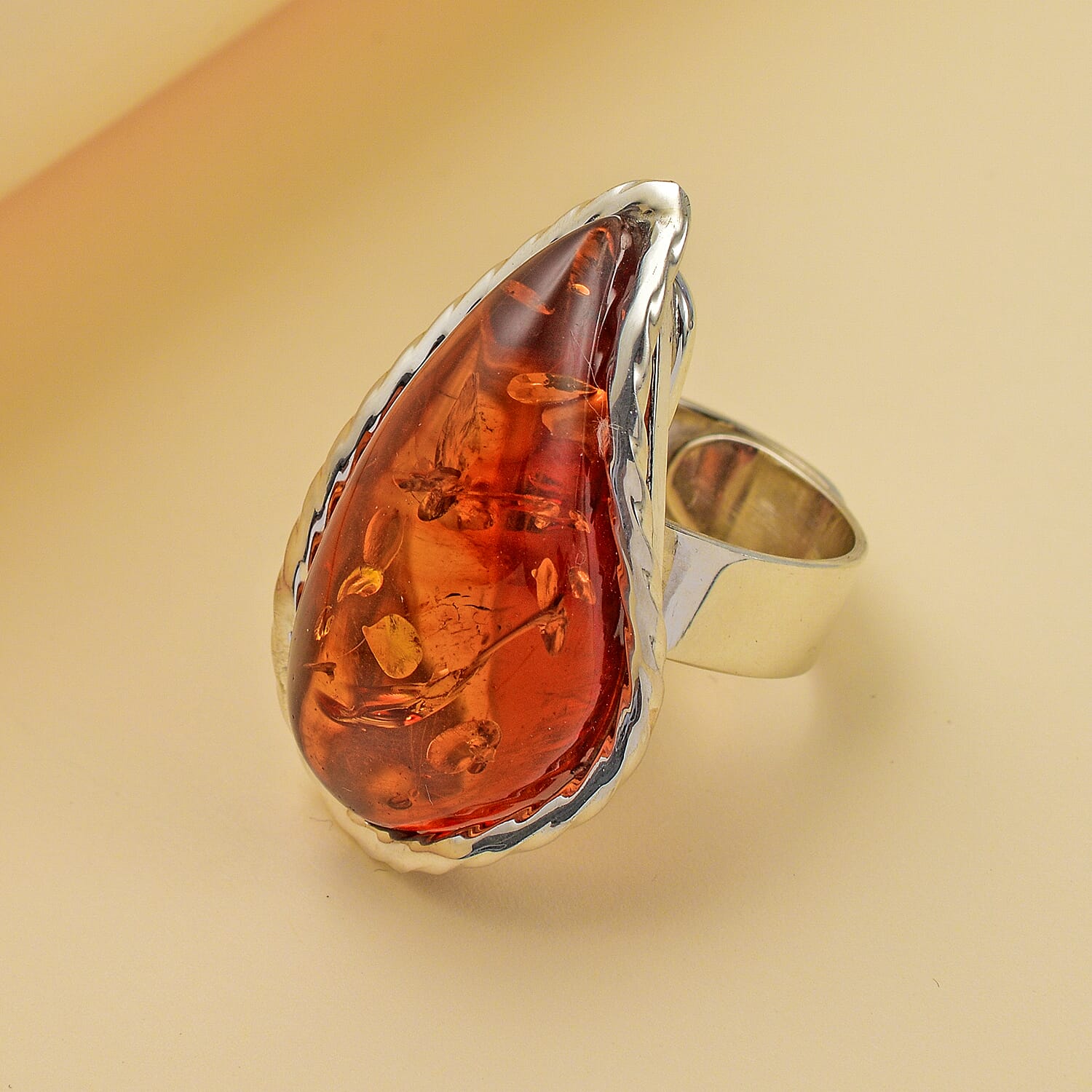 Natural Baltic Amber Ring in Sterling Silver