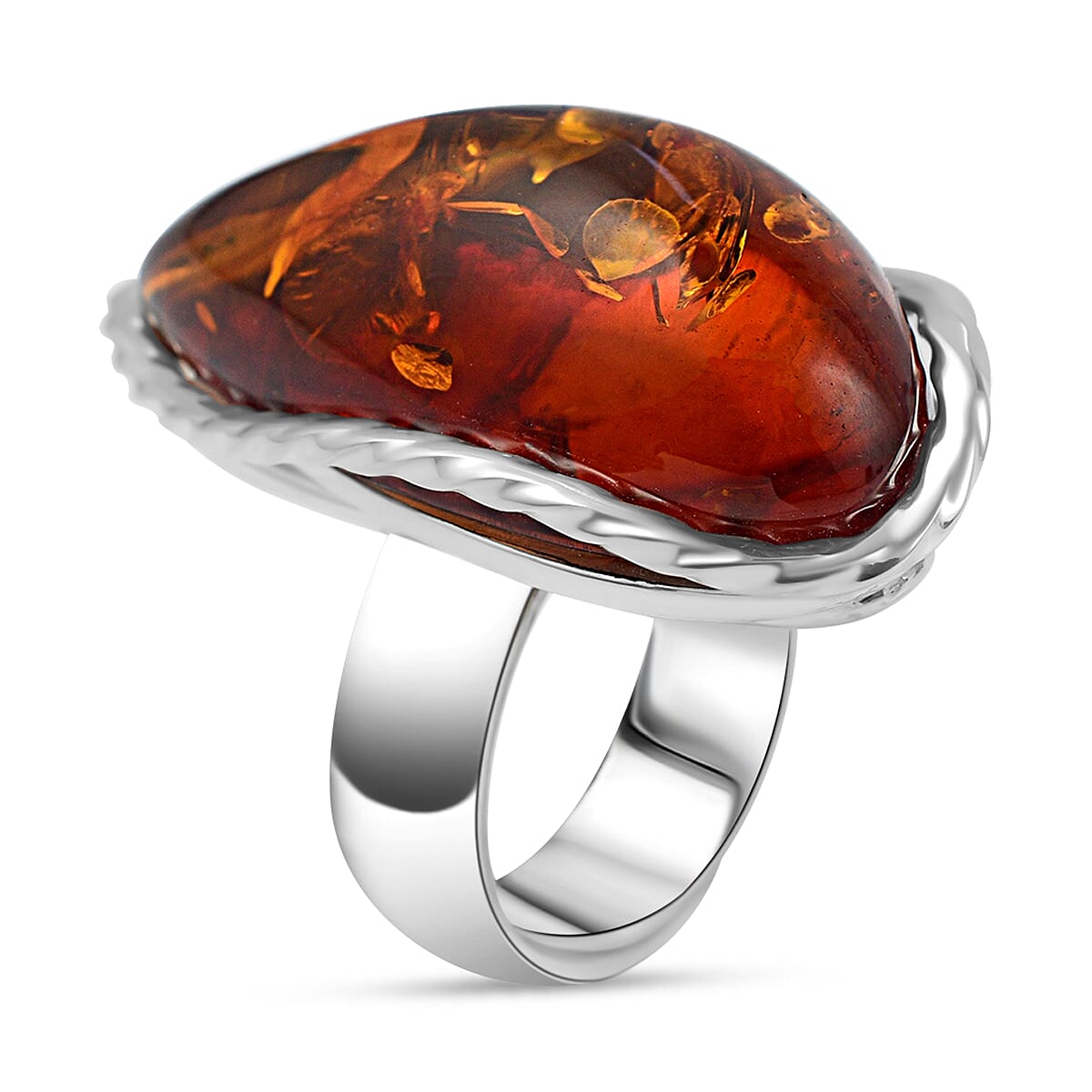 Natural Baltic Amber Ring in Sterling Silver