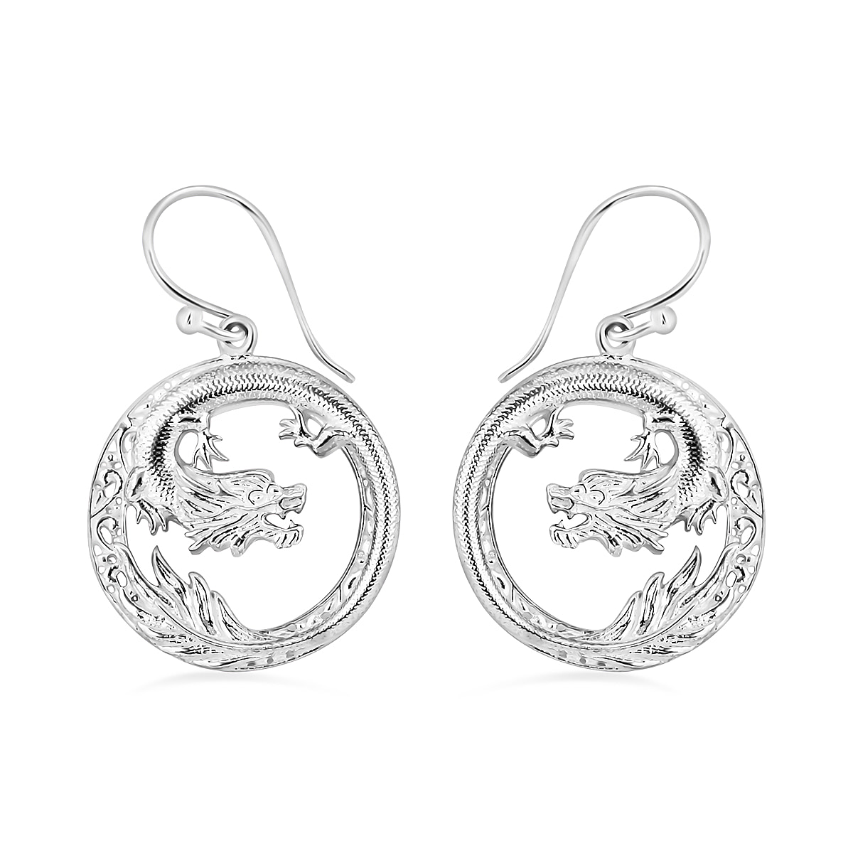 Royal Bali Collection - Sterling Silver Dragon Earrings, Silver Wt. 6.30 Gms