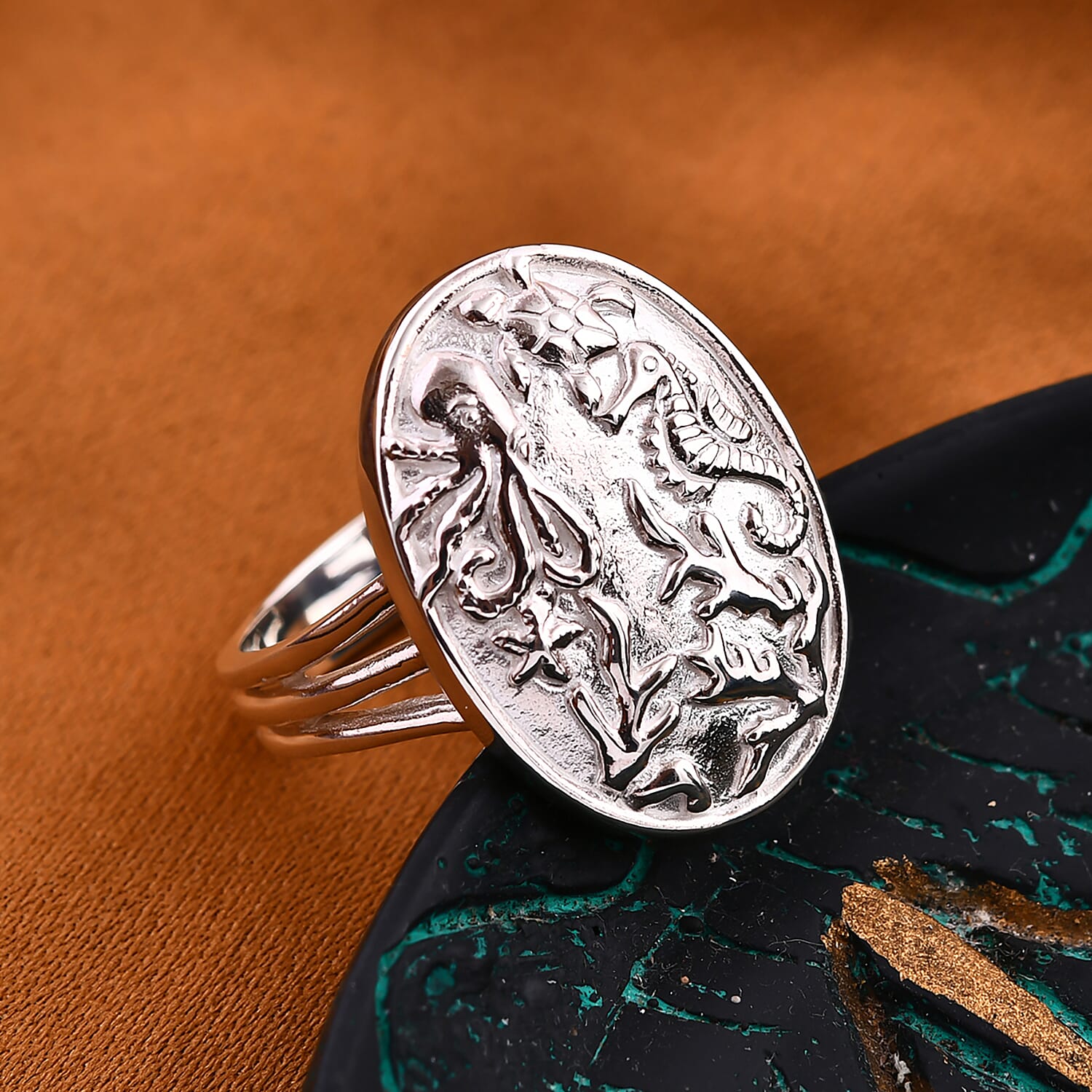 Royal Bali Collection - Sterling Silver Sea Safari Ring, Silver Wt. 8.46 Gms