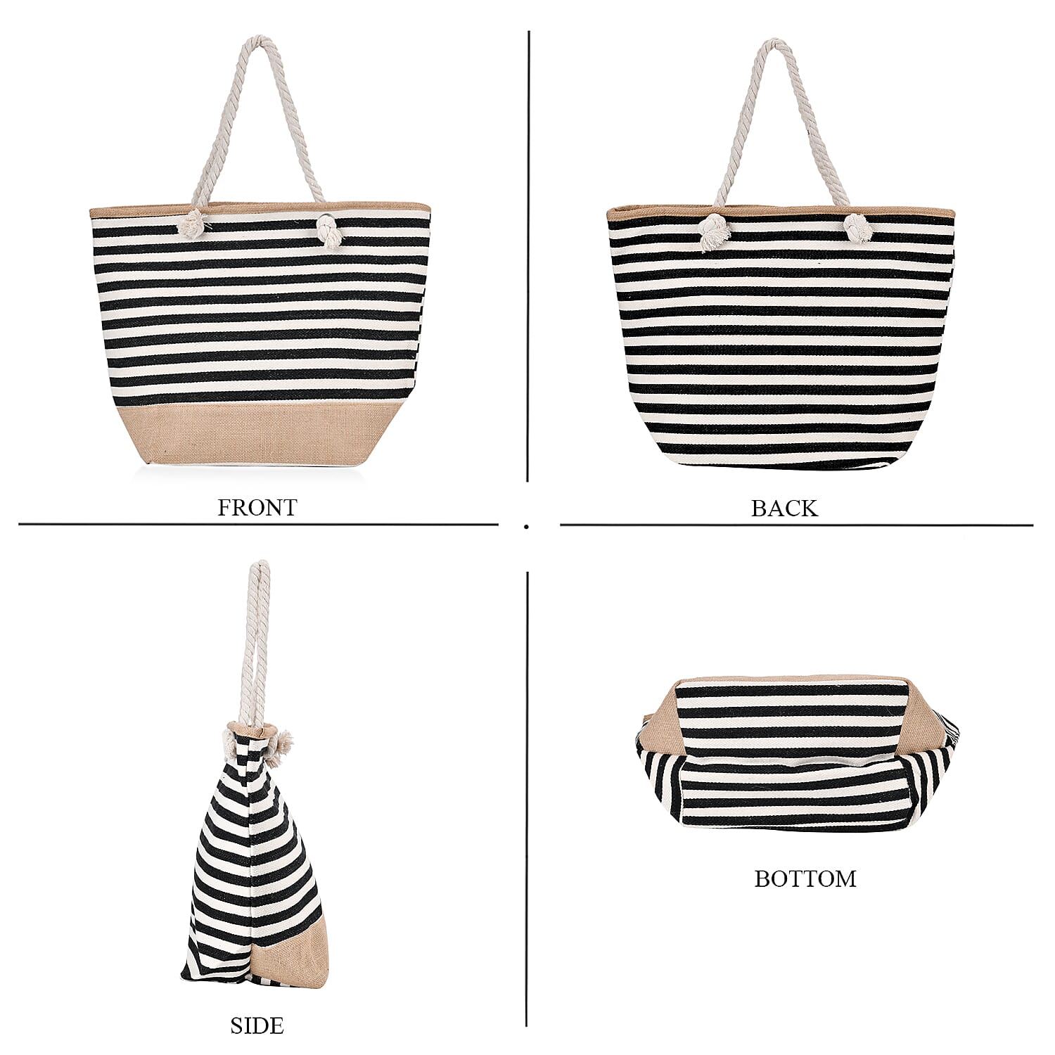 Multi-Purpose Striped Stylish Tote Bag - Black & White