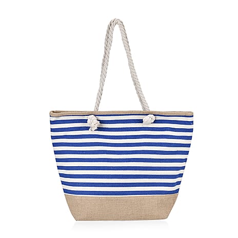 Multi-Purpose Striped Stylish Tote Bag - Blue & White