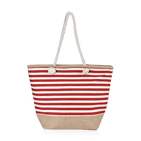 Multi-Purpose Striped Stylish Tote Bag - Red & White