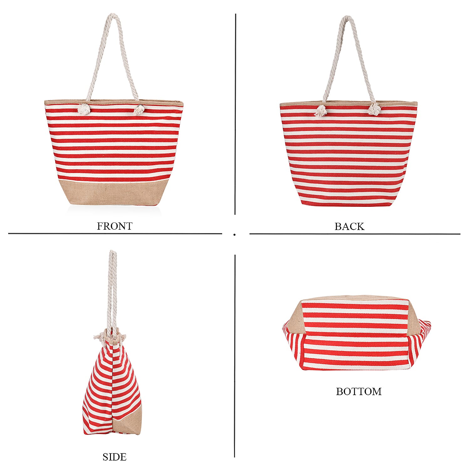 Multi-Purpose Striped Stylish Tote Bag - Red & White