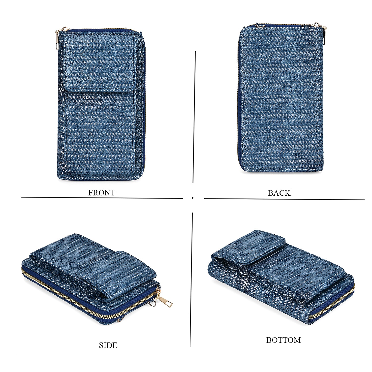 Designer Inspired - Tweed Look Crossbody Bag  - Blue