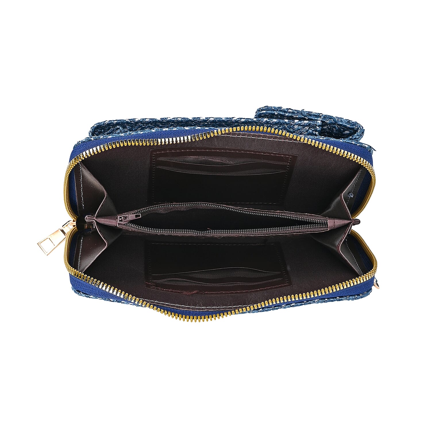 Designer Inspired - Tweed Look Crossbody Bag  - Blue