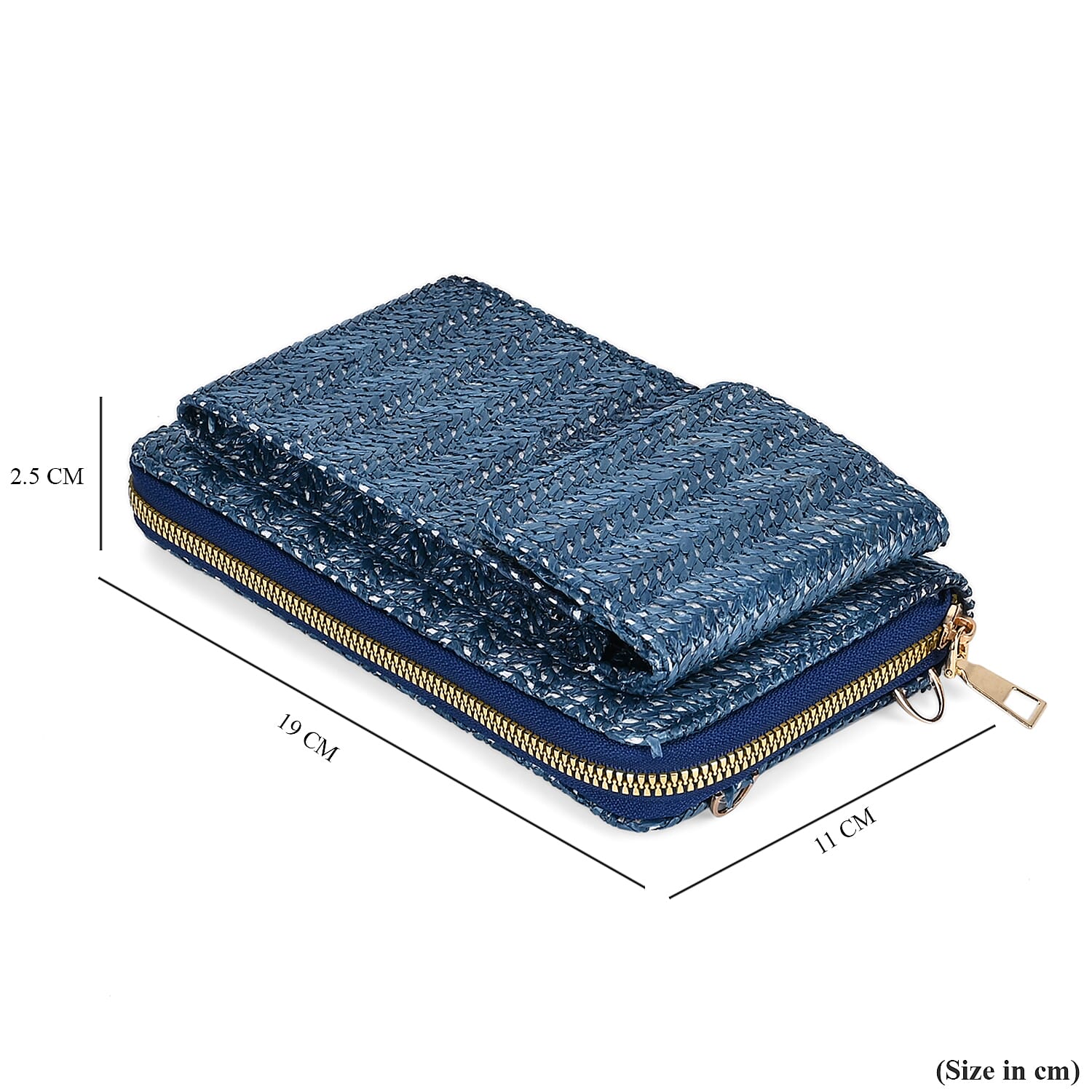 Designer Inspired - Tweed Look Crossbody Bag  - Blue