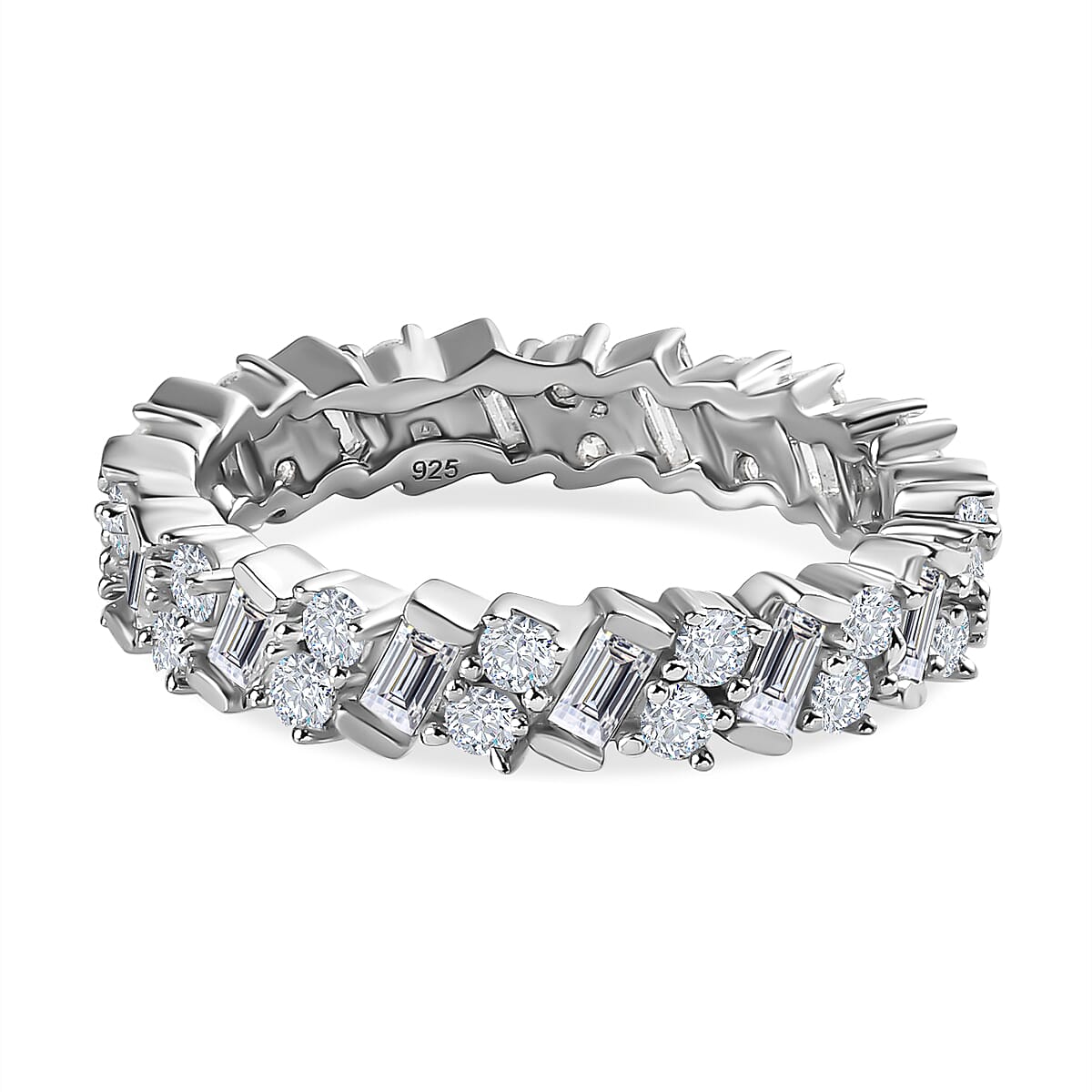 Moissanite Firecracker Band Ring in Platinum Overlay Sterling Silver 1.37 Ct.