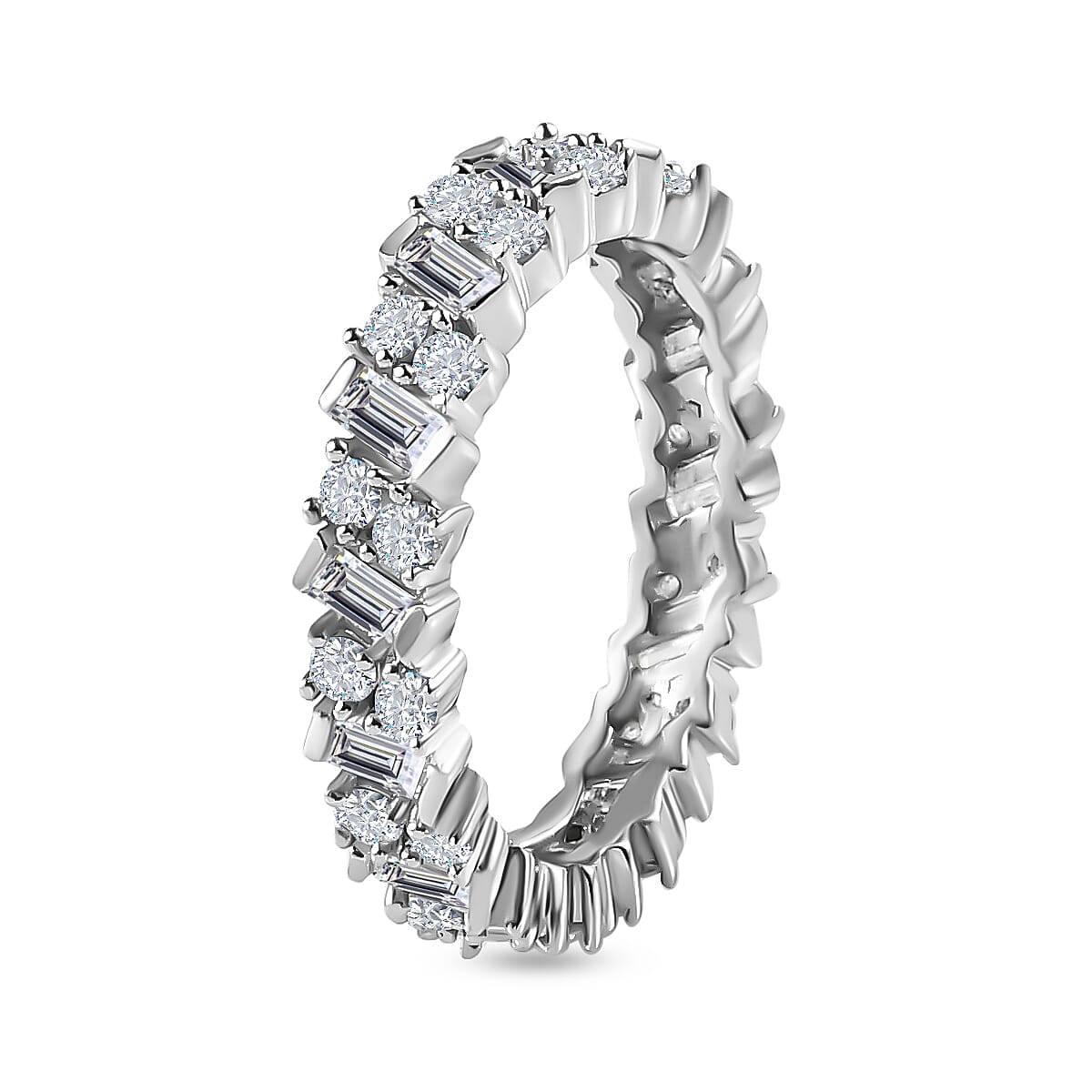 Moissanite Firecracker Band Ring in Platinum Overlay Sterling Silver 1.37 Ct.