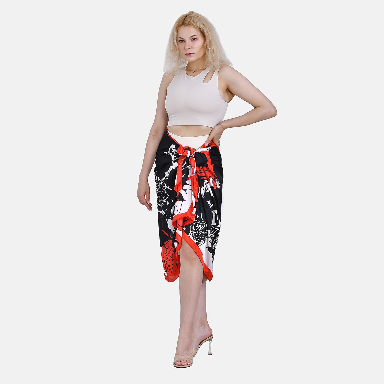 Closeout Deal Rose Pattern Long Scarf (Size 180x80 cm) - Red