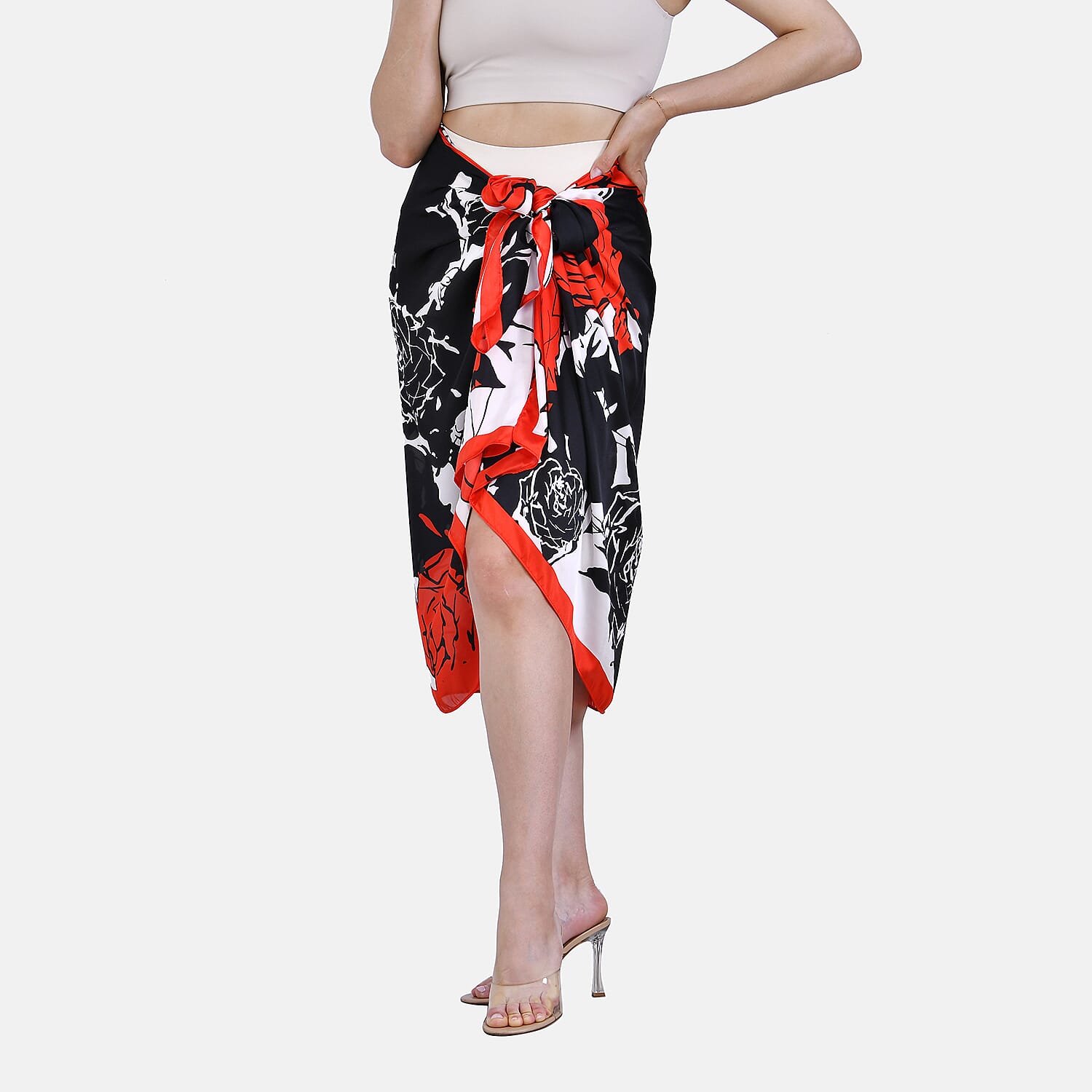 Closeout Deal Rose Pattern Long Scarf (Size 180x80 cm) - Red