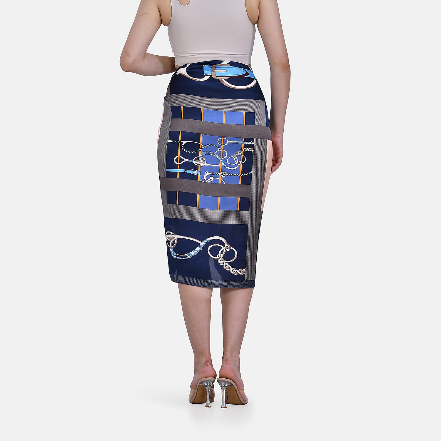 Cloud Brocade Irregular Squares and Flower vines Pattern Long Sarong (Size 180x80 cm) - Blue