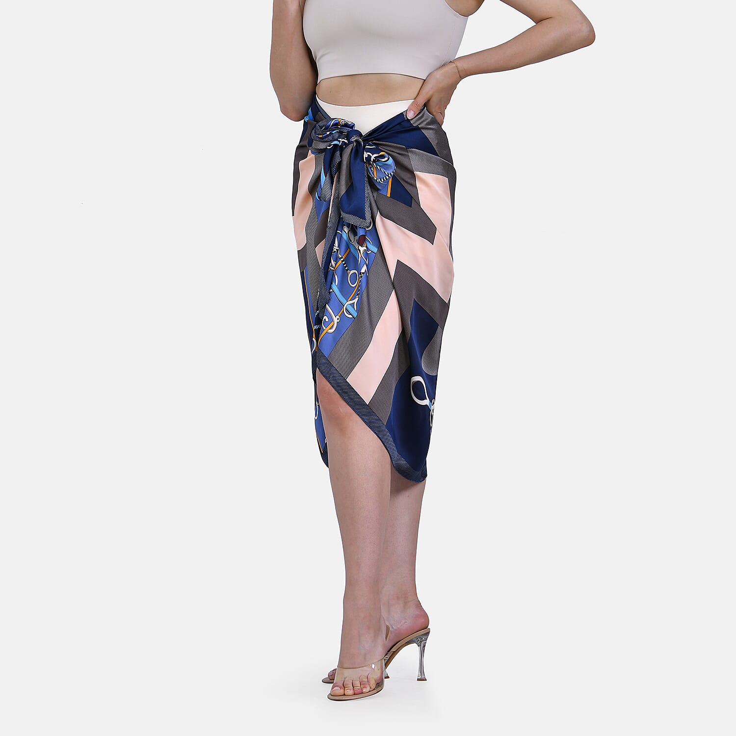 Cloud Brocade Irregular Squares and Flower vines Pattern Long Sarong (Size 180x80 cm) - Blue