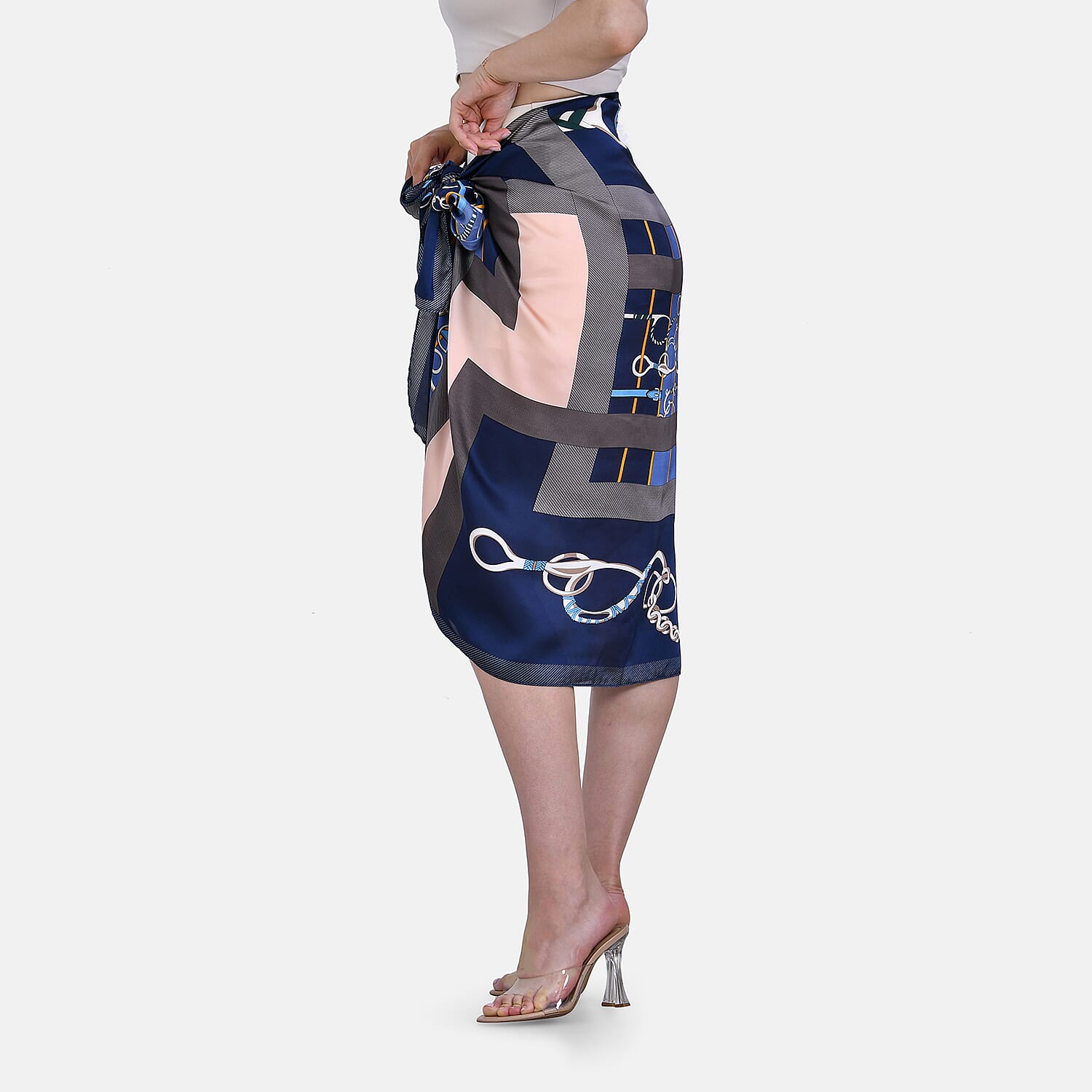 Cloud Brocade Irregular Squares and Flower vines Pattern Long Sarong (Size 180x80 cm) - Blue