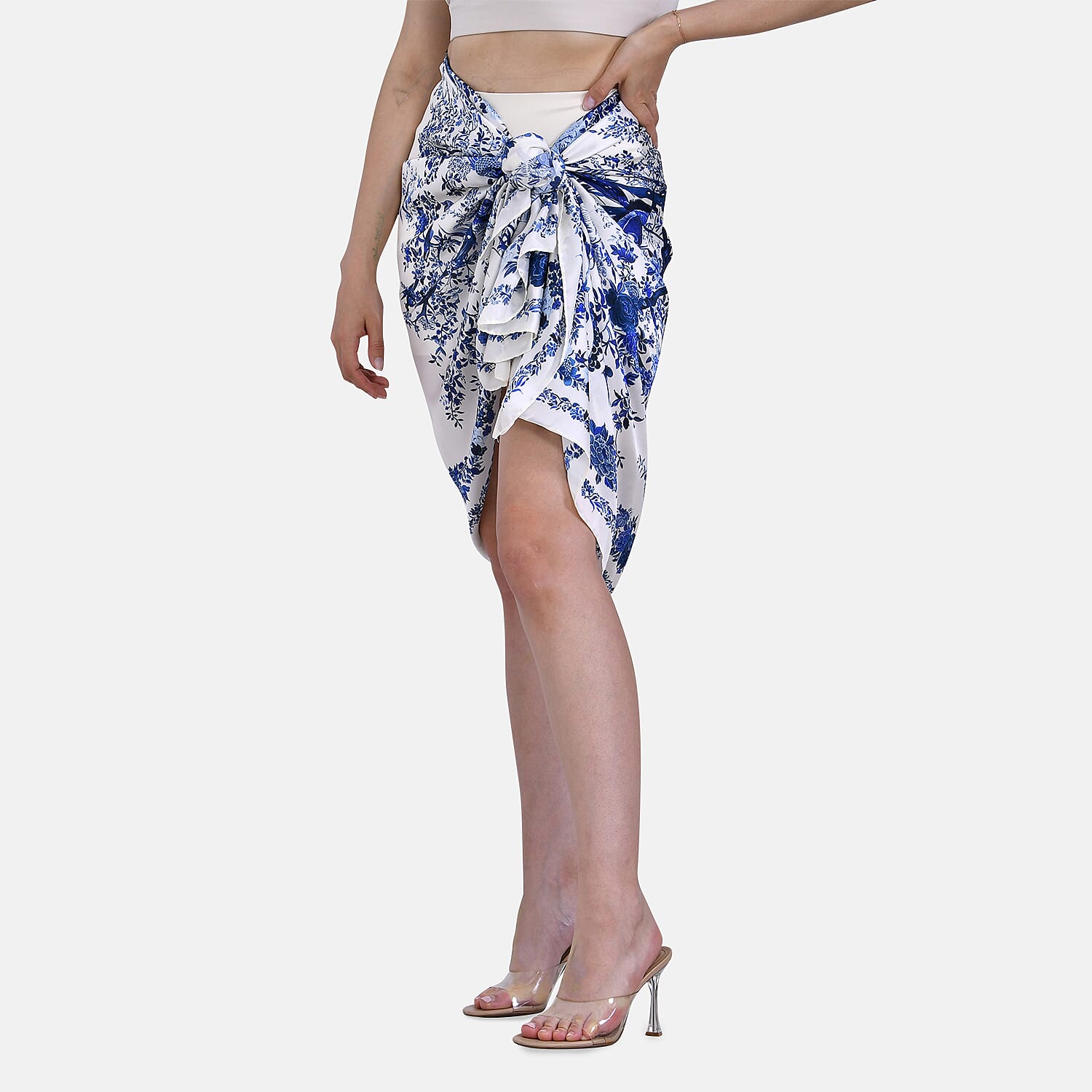 Polyester Printed Scarf (Size 180x1 cm) - Blue & White