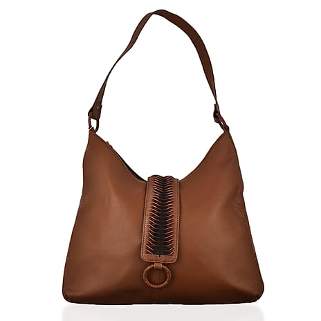 Set of 2 - Designer inspired 100% Genuine Leather Slouch Bag - Camel