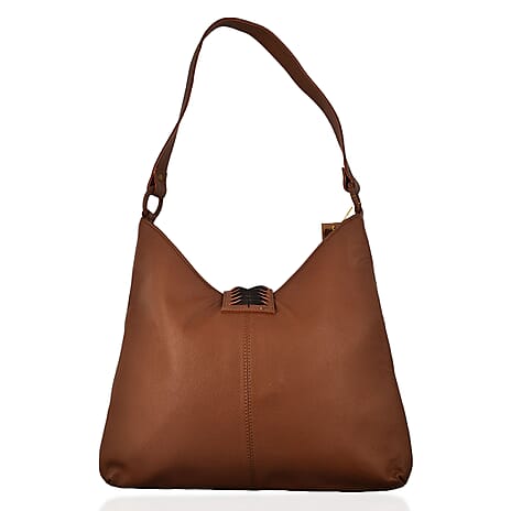 Set of 2 - Designer inspired 100% Genuine Leather Slouch Bag - Camel