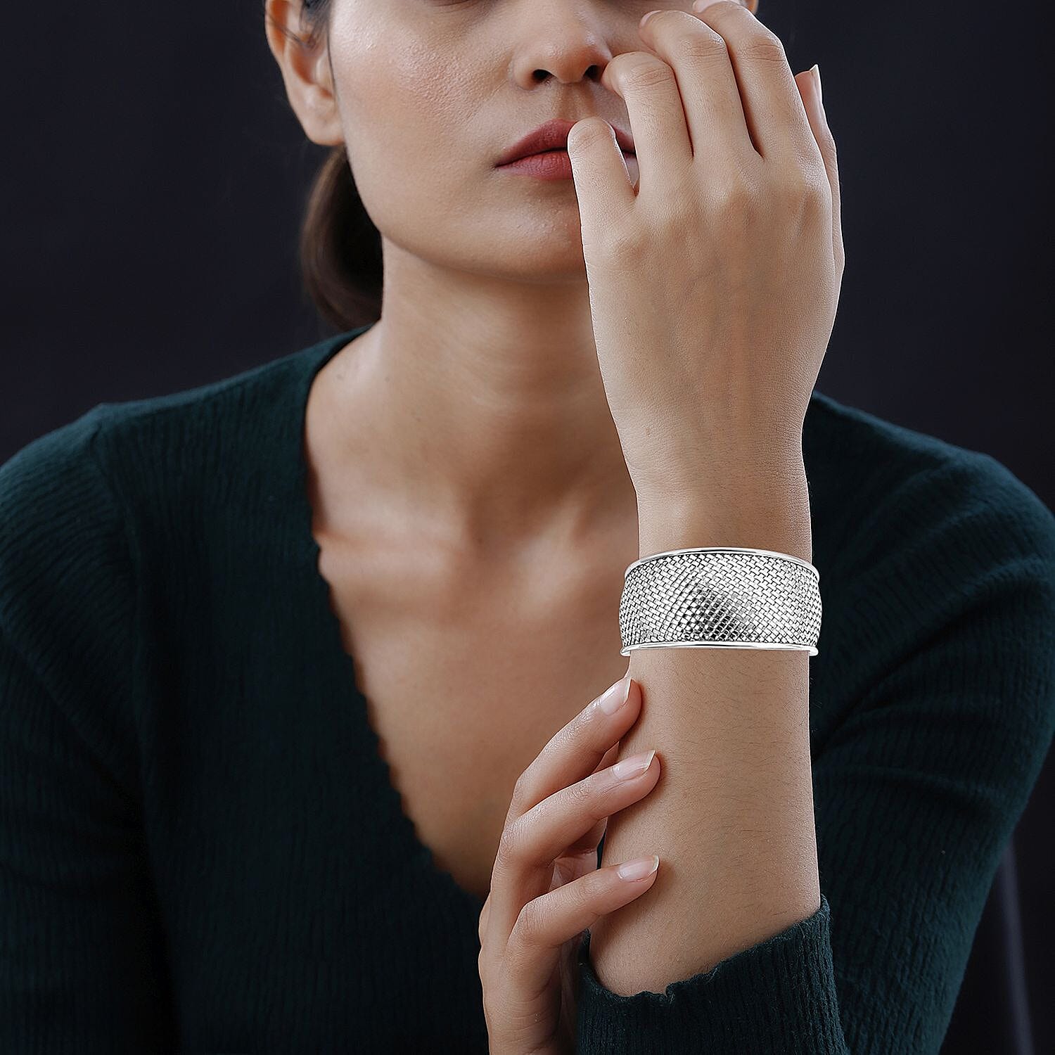 Royal Bali Collection - Sterling Silver Woven Wire Cuff Bangle (Size 7.5), Silver Wt. 34.16 Gms