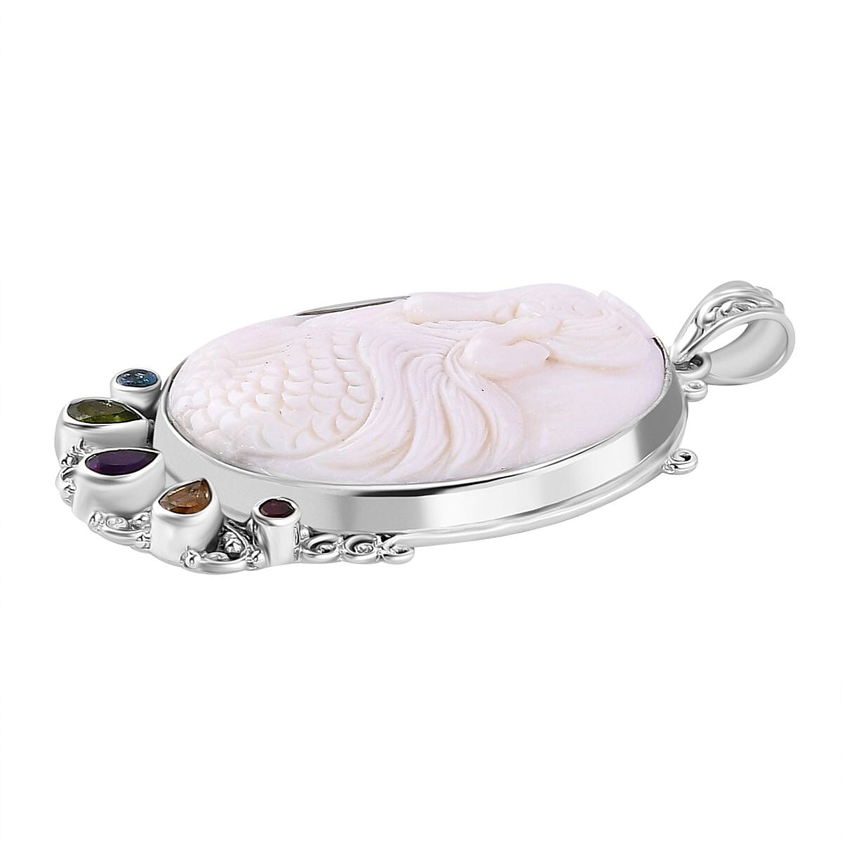 The Royal Bali Princess Collection - Carved Ox Bone & Multi Gemstones Pendant Sterling Silver Silver 1.80 Ct, Silver Wt. 8.45 Gms.